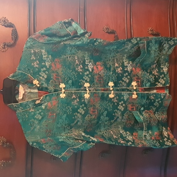 Vtg 1960 Chinese Traditional Floral Satin Brocade 2pc Set SZ Large - Picture 2 of 9